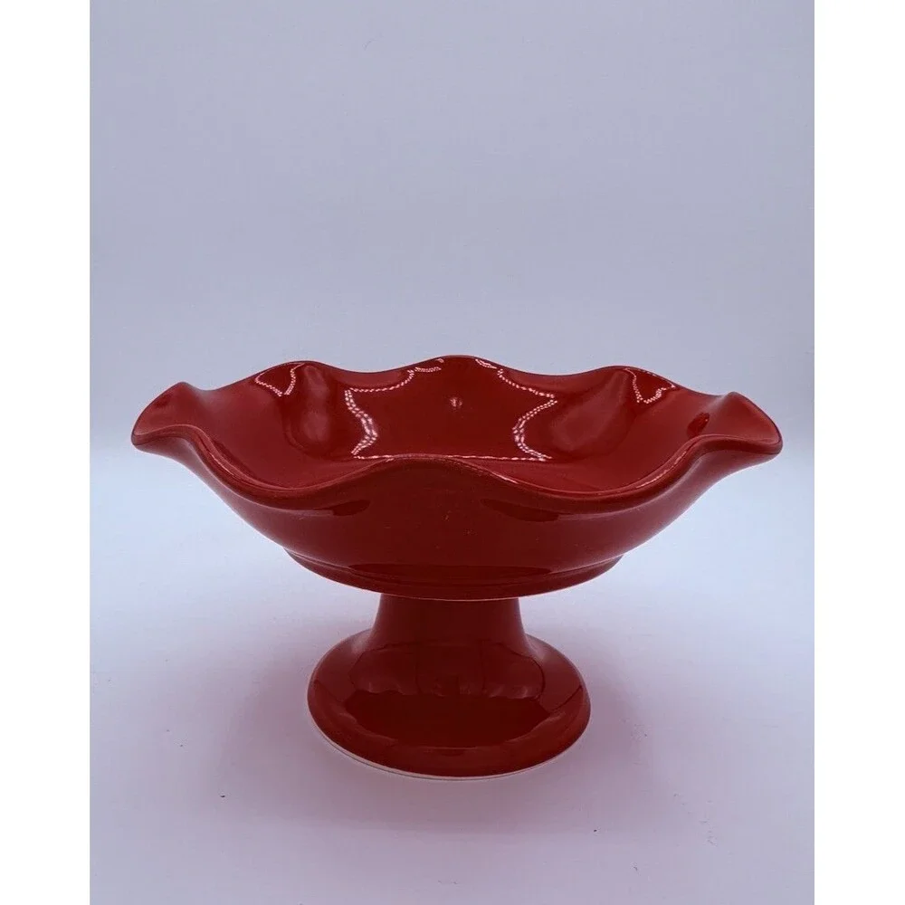Tavola Bella Italy Red Pedestal Compote Bowl Fruit Serving Dish Home Decor